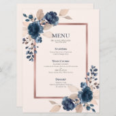 Rose Gold Navy Blue Dusty Pink Floral Wedding Menükarte (Vorne/Hinten)