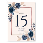 Rose Gold Navy Blue Dusty Pink Floral Wedding Tischnummer (Rückseite)