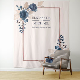 Rose Gold Navy Blue Dusty Pink Floral Wedding Wandteppich