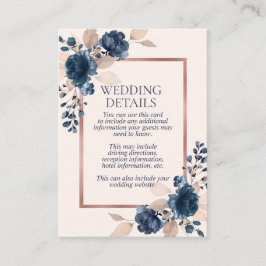 Rose Gold Navy Blue Dusty Rosa Blumendetails Begleitkarte