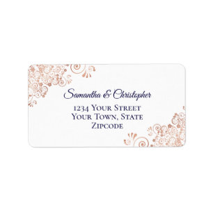 Rose Gold & Navy Blue Elegant Hochzeitsadresse Adressaufkleber
