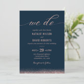 Rose Gold & Navy Blue Elegante Typografie Hochzeit Einladung (Stehend Vorderseite)