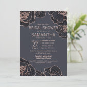 Rose Gold Navy Blue Flowers Brautparty Einladung (Stehend Vorderseite)
