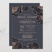 Rose Gold Navy Blue Flowers Brautparty Einladung (Vorne/Hinten)