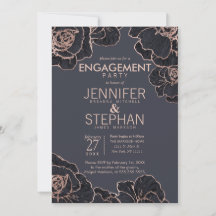 Rose Gold Navy Blue Flowers Engagement Party