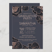 Rose Gold Navy Blue Flowers Graduation Party Einladung (Vorne/Hinten)