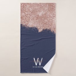 Rose Gold Navy Blue Girl Glitzer Dust Monogram Badhandtuch Set