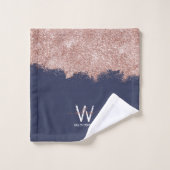 Rose Gold Navy Blue Girl Glitzer Dust Monogram Badhandtuch Set (Waschlappen)