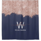 Rose Gold Navy Blue Girl Glitzer Dust Monogram Duschvorhang (Vorderseite)