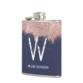 Rose Gold Navy Blue Girl Glitzer Dust Monogram Flachmann (Links)