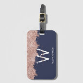 Rose Gold Navy Blue Girl Glitzer Dust Monogram Gepäckanhänger (Vorderseite Vertikal)