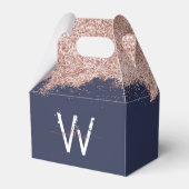 Rose Gold Navy Blue Girl Glitzer Dust Monogram Geschenkschachtel (Rückseite)