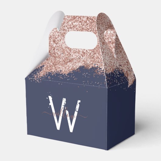 Rose Gold Navy Blue Girl Glitzer Dust Monogram Geschenkschachtel (Rückseite)