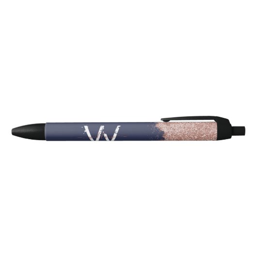 Rose Gold Navy Blue Girl Glitzer Dust Monogram Kugelschreiber (Oberseite)