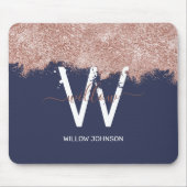 Rose Gold Navy Blue Girl Glitzer Dust Monogram Mousepad (Vorne)