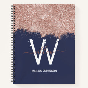 Rose Gold Navy Blue Girl Glitzer Dust Monogram Notizblock