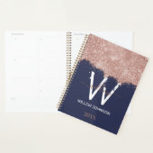 Rose Gold Navy Blue Girl Glitzer Dust Monogram Planer (Anzeige)