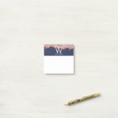 Rose Gold Navy Blue Girl Glitzer Dust Monogram Post-it Klebezettel (Auf Schreibtisch)