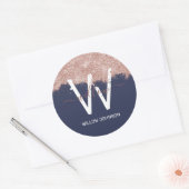 Rose Gold Navy Blue Girl Glitzer Dust Monogram Runder Aufkleber (Umschlag)
