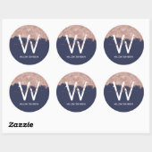 Rose Gold Navy Blue Girl Glitzer Dust Monogram Runder Aufkleber (Blatt)