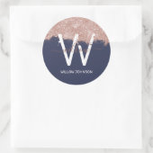 Rose Gold Navy Blue Girl Glitzer Dust Monogram Runder Aufkleber (Tasche)