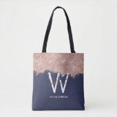 Rose Gold Navy Blue Girl Glitzer Dust Monogram Tasche (Vorderseite)