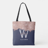 Rose Gold Navy Blue Girl Glitzer Dust Monogram Tasche (Rückseite)