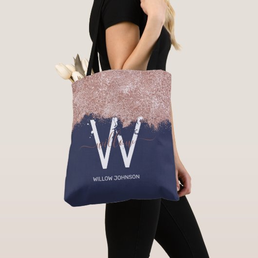 Rose Gold Navy Blue Girl Glitzer Dust Monogram Tasche (Von Nahem)