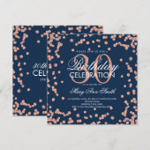 Rose Gold Navy Blue Glitzer Confetti 30. Geburtsta Einladung (Vorne/Hinten)