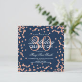 Rose Gold Navy Blue Glitzer Confetti 30. Geburtsta Einladung (Stehend Vorderseite)