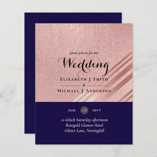 Rose Gold Navy Blue Glitzer Foil Look WEDING (Vorne/Hinten)