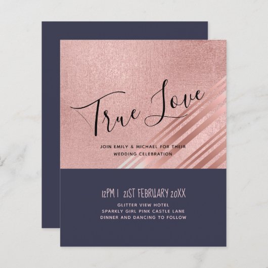Rose Gold Navy Blue Glitzer Foil Look WEDING (Vorne/Hinten)