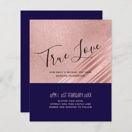 Rose Gold Navy Blue Glitzer Foil Look WEDING (Vorne/Hinten)
