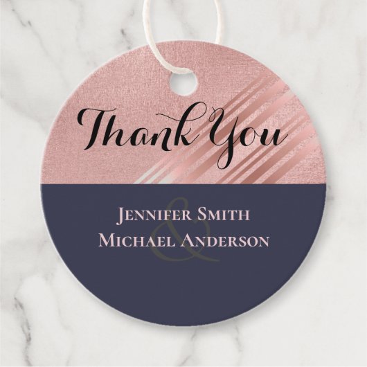 Rose Gold Navy Blue Glitzer Foil Look WEDING Geschenkanhänger (Vorderseite)