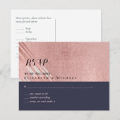 Rose Gold Navy Blue Glitzer Foil Look WEDING Postkarte (Vorne/Hinten)