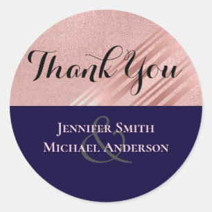 Rose Gold Navy Blue Glitzer Foil Look WEDING Runder Aufkleber
