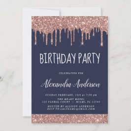 Rose Gold Navy Blue Glitzer jedes Alter Geburtstag Einladung