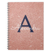 Rose Gold Navy Blue Glitzer Sparkeller Monogram Notizblock (Vorderseite)
