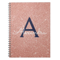 Rose Gold Navy Blue Glitzer Sparkeller Monogram