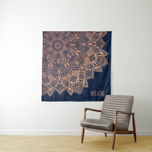 Rose Gold & Navy Blue Mandala Tapestes Wandteppich (Beispiel)