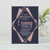 Rose Gold Navy Blue Mauve Geometric Abend Einladung (Stehend Vorderseite)