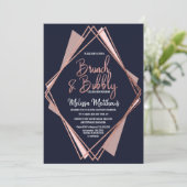 Rose Gold Navy Blue Mauve Geometric Brunch Bubbly Einladung (Stehend Vorderseite)