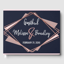 Rose Gold Navy Blue Mauve Geometric Guestbook Gästebuch
