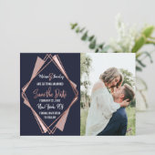 Rose Gold Navy Blue Mauve Geometric Save the Date Einladung (Stehend Vorderseite)