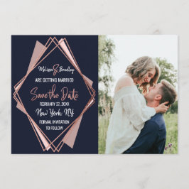 Rose Gold Navy Blue Mauve Geometric Save the Date Einladung