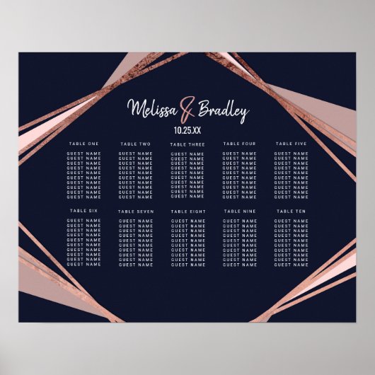 Rose Gold Navy Blue Mauve Geometric Seekarte Poster (Vorne)