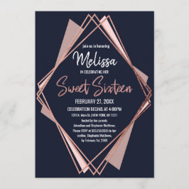 Rose Gold Navy Blue Mauve Geometric Sweet 16 Einladung