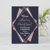 Rose Gold Navy Blue Mauve Geometric Trauzeugin Einladung (Stehend Vorderseite)