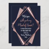 Rose Gold Navy Blue Mauve Geometric Trauzeugin Einladung (Vorne/Hinten)