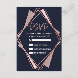 Rose Gold Navy Blue Mauve Geometric UAWG RSVP Karte